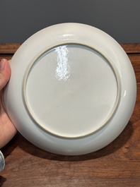 Een fijn Chinees famille rose eierschaal bord met het verhaal van 'De ossenherder en de weefster', Yongzheng
