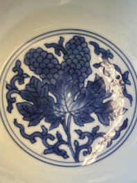 A Chinese blue and white 'grape' bowl, Jiajing mark, Shunzhi/Kangxi