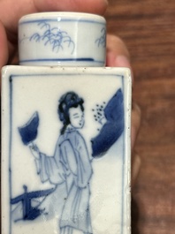 A rectangular Chinese blue and white 'Long Eliza' tea caddy and cover, Kangxi