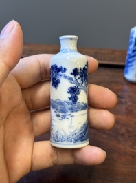 Zes Chinese blauw-witte snuifflessen, 19de eeuw