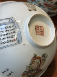 Two Chinese famille rose bowls, a 'Buddhist lion' plate and a 'Wu Shuang Pu' bowl, 19th C.