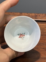 Five Chinese famille rose cups and six saucers with floral decor, Yongzheng/Qianlong