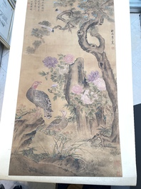 Yu Feian 于非闇 (1889-1959): 'Faisans sous le pin', encre et couleur sur soie