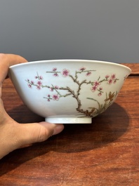A Chinese famille rose 'plum blossom' bowl, Shen De Tang Zhi 慎德堂製 mark, 19/20th C.