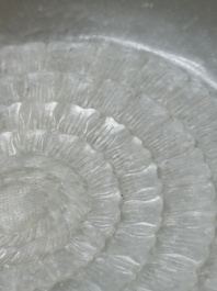 An important Chinese chrysanthemum-shaped very pale celadon jade marriage bowl, 18th C.