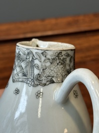 Five Chinese export grisaille cups and a milk jug, Qianlong