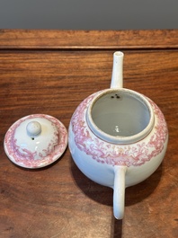 A 28-piece Chinese puce-enamelled and gilt armorial tea service with crowned monograms, Qianlong