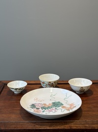 Two Chinese famille rose bowls, a 'Buddhist lion' plate and a 'Wu Shuang Pu' bowl, 19th C.