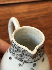 Five Chinese export grisaille cups and a milk jug, Qianlong