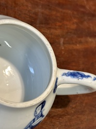A Chinese blue and white 'Long Eliza' teapot and cover, Chenghua mark, Kangxi