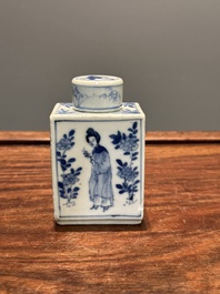 A rectangular Chinese blue and white 'Long Eliza' tea caddy and cover, Kangxi