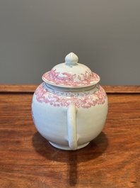 A 28-piece Chinese puce-enamelled and gilt armorial tea service with crowned monograms, Qianlong