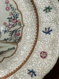 Assiette en porcelaine de Chine famille rose &agrave; d&eacute;cor d&rsquo;un cornac sur son &eacute;l&eacute;phant, Qianlong