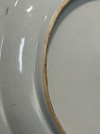 Assiette en porcelaine de Chine famille rose &agrave; d&eacute;cor d&rsquo;un cornac sur son &eacute;l&eacute;phant, Qianlong