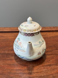 A Chinese famille rose teapot with landscape design, Yongzheng