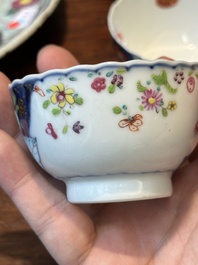 Collection de sept pi&egrave;ces en porcelaine de Chine famille rose &agrave; d&eacute;cor de feuilles de tabac, Qianlong
