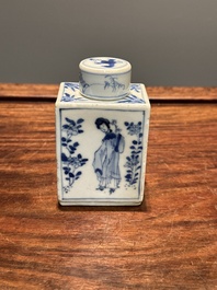 A rectangular Chinese blue and white 'Long Eliza' tea caddy and cover, Kangxi