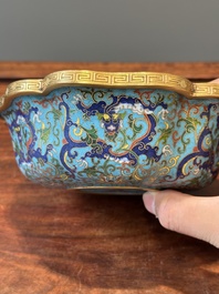 A Chinese flower-shaped cloisonn&eacute; 'dragon' bowl, Qianlong