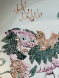Two Chinese famille rose bowls, a 'Buddhist lion' plate and a 'Wu Shuang Pu' bowl, 19th C.