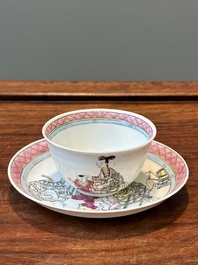 Tasse et soucoupe en porcelaine de Chine famille rose &agrave; d&eacute;cor d'une dame avec un gar&ccedil;on, Yongzheng