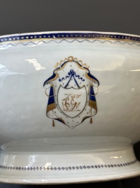 A Chinese export monogrammed blue-enameled and gilt tureen and cover, Qianlong