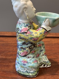 A Chinese famille rose figure of a lady with a bowl, Yongzheng