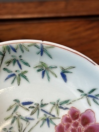 Nine Chinese famille rose cups and eight saucers, Yongzheng/Qianlong