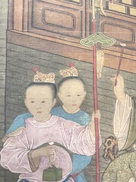 Chinese school: 'Emperor Qianlong with children', ink and colour on silk, 18/19th C.