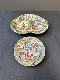 A Chinese Canton famille rose lobed armorial dish and a plate, 19th C.