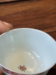 Nine Chinese famille rose cups and eight saucers, Yongzheng/Qianlong