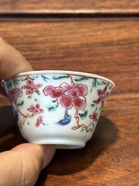 Nine Chinese famille rose cups and eight saucers, Yongzheng/Qianlong