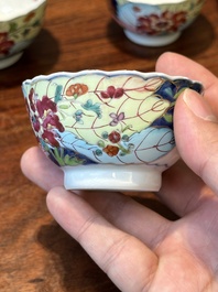Collection de sept pi&egrave;ces en porcelaine de Chine famille rose &agrave; d&eacute;cor de feuilles de tabac, Qianlong