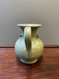 A Chinese Longquan celadon wine ewer with anhua design, Yuan/Ming