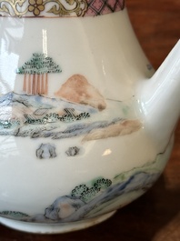 A Chinese famille rose teapot with landscape design, Yongzheng