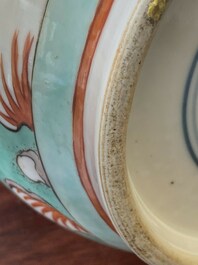 A Chinese famille verte rouleau vase with narrative design, 19th C.