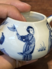 A Chinese blue and white 'Long Eliza' teapot and cover, Chenghua mark, Kangxi