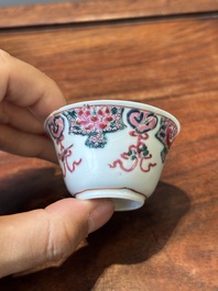 Nine Chinese famille rose cups and eight saucers, Yongzheng/Qianlong