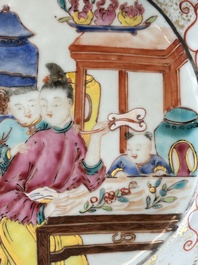 An oval Chinese Canton famille rose 'mandarin subject' bowl, Qianlong