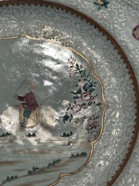 Assiette en porcelaine de Chine famille rose &agrave; d&eacute;cor d&rsquo;un cornac sur son &eacute;l&eacute;phant, Qianlong