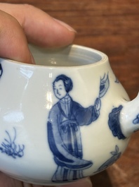 A Chinese blue and white 'Long Eliza' teapot and cover, Chenghua mark, Kangxi