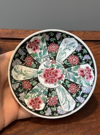 Nine Chinese famille rose cups and eight saucers, Yongzheng/Qianlong