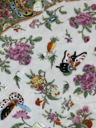 A pair of Chinese Canton famille rose monogrammed plates and a large '100 butterflies' tray, 19th C.