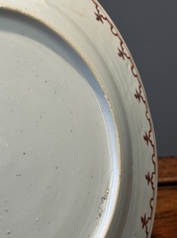 A Chinese famille rose 'arbor' plate after a design by Cornelis Pronk, Qianlong