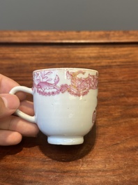 A 28-piece Chinese puce-enamelled and gilt armorial tea service with crowned monograms, Qianlong