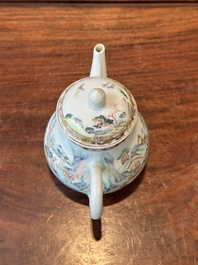 A Chinese famille rose teapot with landscape design, Yongzheng