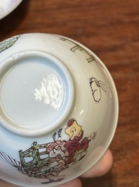 Tasse et soucoupe en porcelaine de Chine famille rose &agrave; d&eacute;cor d'une dame avec un gar&ccedil;on, Yongzheng