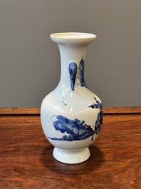 A Chinese blue, white and copper-red vase with warriors on horseback, Qianlong mark, 19th C.