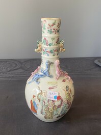 A Chinese famille rose '18 Luohan' bottle vase, 19th C.