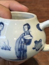 A Chinese blue and white 'Long Eliza' teapot and cover, Chenghua mark, Kangxi