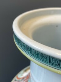 A Chinese famille verte rouleau vase with narrative design, 19th C.